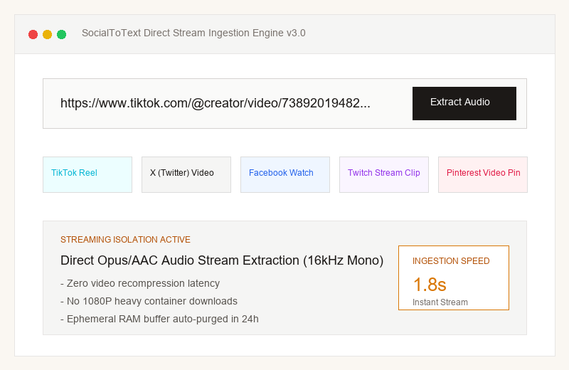 Step 1: Universal 5-Platform Link Ingestion & Audio Stream Extraction
