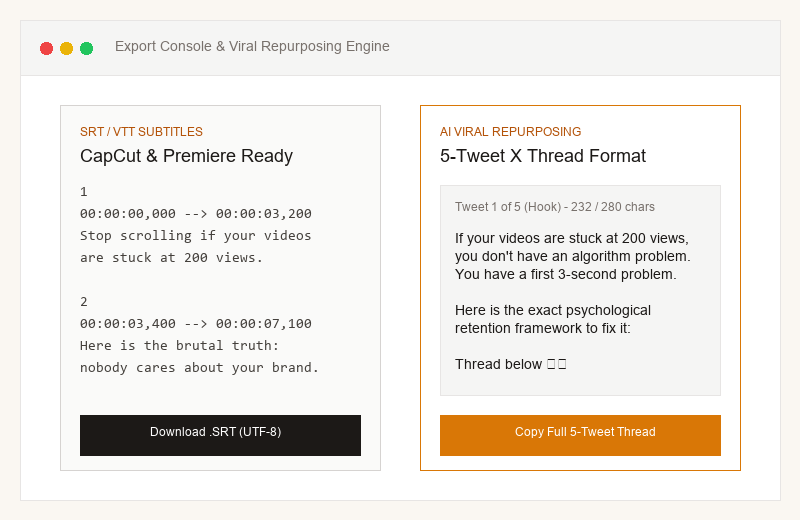 Step 3: Export CapCut SRT Subtitles and 5-Tweet Repurposed Threads